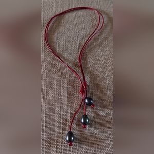 New 2-Way Peacock Pearl & Red Leather Necklace